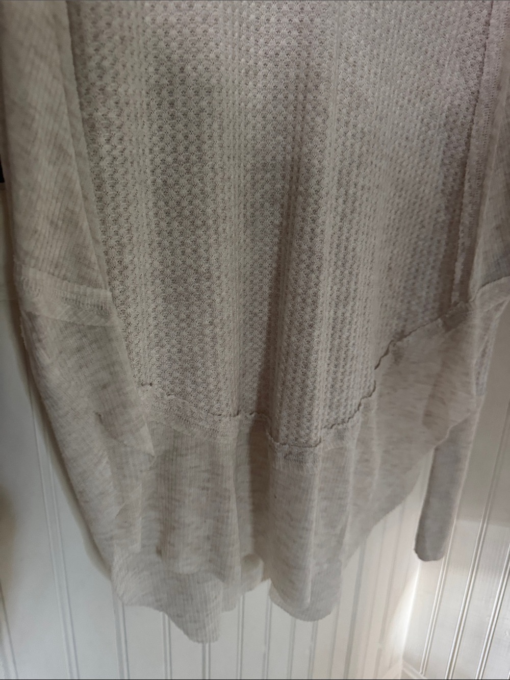 We The Free Ivory Waffle Knit V-Neck Top Oatmeal Heather NWT - Picture 5 of 7